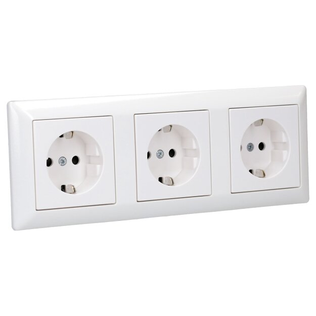 Jung SCHUKO Set Alpinweiß Serie A AS583WW Rahmen 3-fach + 3x A1520KIWW SCHUKO® Steckdose mit Berührungsschutz