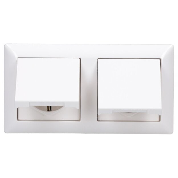 JUNG AS IP 44 Set Alpinweiß: 2x A1520KLWW SCHUKO Steckdose mit Klappdeckel + 2x 551WU Dichtungsflansch IP44 + AS582WW Rahmen 2-fach