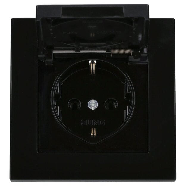 Jung Schuko Set Schwarz Serie A AC581SW Rahmen 1-fach + A1520KLSW SCHUKO® Steckdose mit Klappdeckel