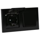 Jung Schuko Set Schwarz Serie A AC582SW Rahmen 2-fach + 2x A1520KLSW SCHUKO® Steckdose mit Klappdeckel