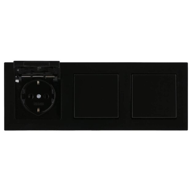 Jung Schuko Set Schwarz Serie A AC583SW Rahmen 3-fach + 3x A1520KLSW SCHUKO® Steckdose mit Klappdeckel