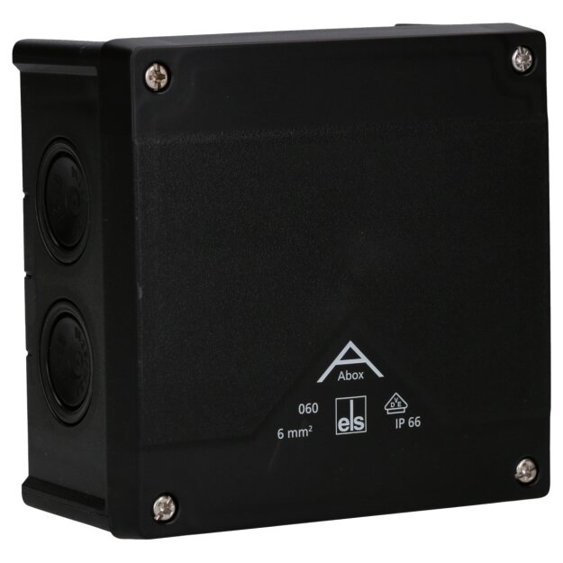 Spelsberg 80600001 Abzweigkasten Schutzart IP66 max. Leiterquerschnitt 6² Schlagfestigkeit IK07 Schutzklasse II Ui 1000V AC Ui 1000V DC DLG VDE halogenfrei Abox 060-L/sw