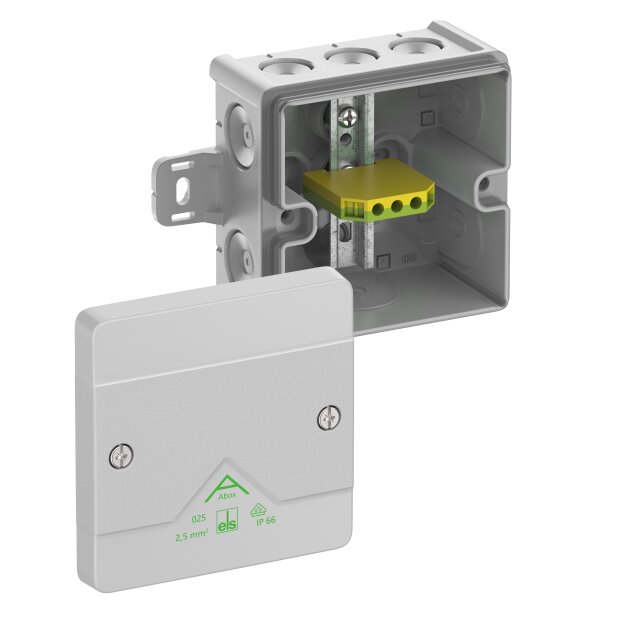 Spelsberg 80442701 Abzweigkasten Schutzart IP66 max. Leiterquerschnitt 25² Schlagfestigkeit IK07 Schutzklasse II Ui 690V AC Ui 690V DC DLG VDE halogenfrei Abox 025 AB-Pot