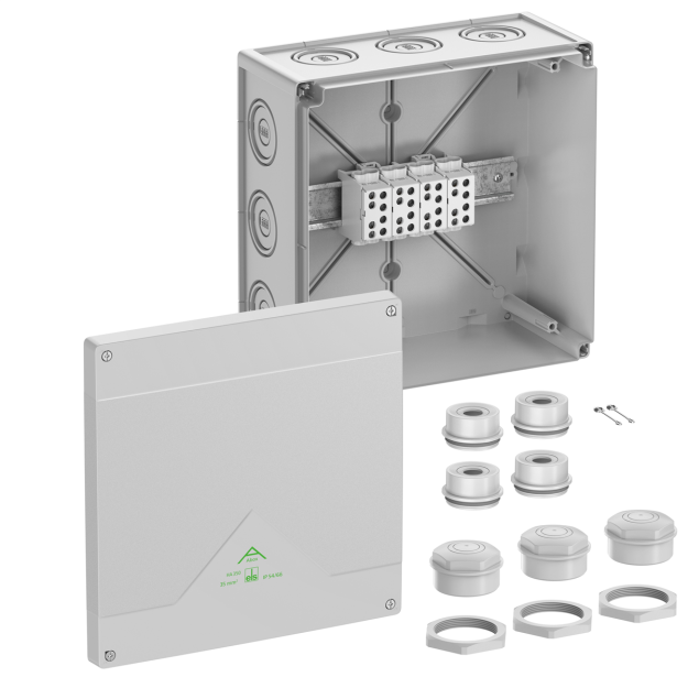 Spelsberg 48143501 Abzweigkasten Schutzart IP54/IP66  max. Leiterquerschnitt 35² Schlagfestigkeit IK07 Schutzklasse II Ui 690V AC Ui 690V DC DLG halogenfrei Abox HA 350