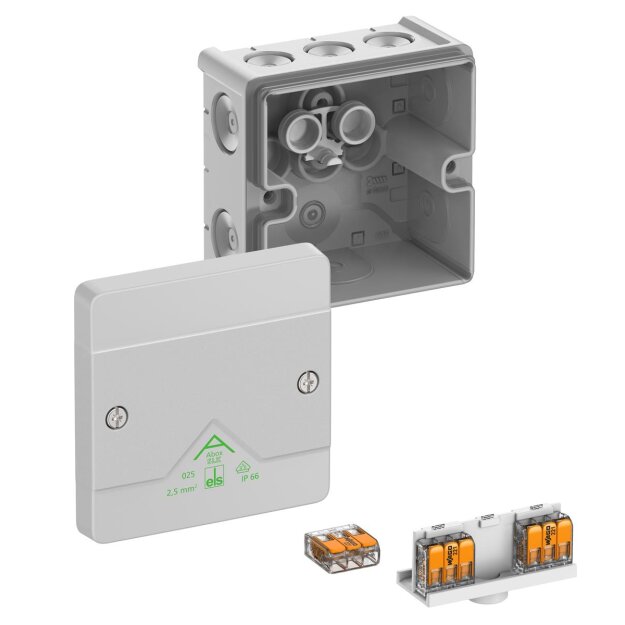 Spelsberg 80247001 Abzweigkasten Schutzart IP66 max. Leiterquerschnitt 25² Schlagfestigkeit IK07 Schutzklasse II Ui 450V AC Ui 450V DC DLG VDE halogenfrei Abox SLK-2,5²