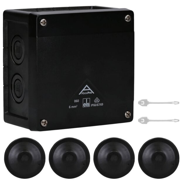 Spelsberg 40600001 Abzweigkasten Schutzart IP66/IP67/IP69 max. 6² Schlagfestigkeit IK09 Schutzklasse II Ui 1000V AC Ui 1000V DC DLG DNV VDE halogenfrei Abox Pro 060-L/sw