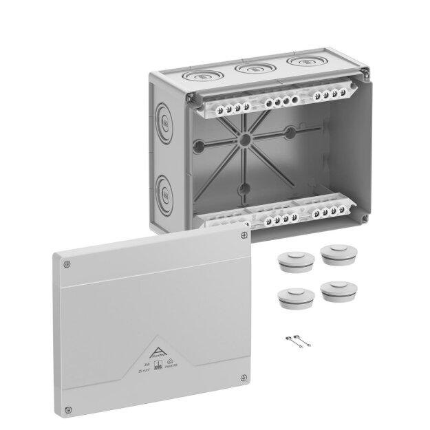 Spelsberg 42542001 Abzweigkasten Schutzart IP66/IP67/IP69 max. 25² Schlagfestigkeit IK09 Schutzklasse II Ui 690V AC Ui 690V DC DLG DNV VDE halogenfrei Abox Pro 250-25²