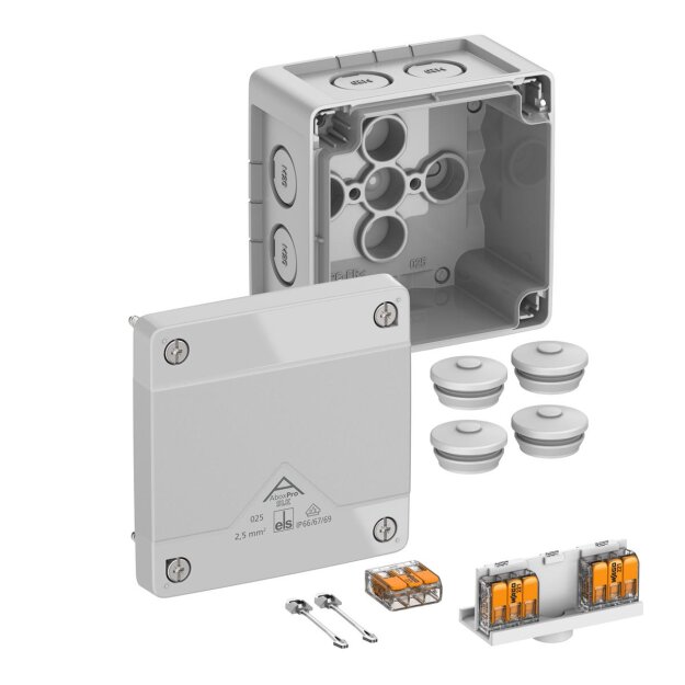 Spelsberg 40247001 Abzweigkasten Schutzart IP66/IP67/IP69 max. 25² Schlagfestigkeit IK09 Schutzklasse II Ui 450V AC Ui 450V DC DLG DNV VDE halogenfrei Abox Pro SLK-2,5²