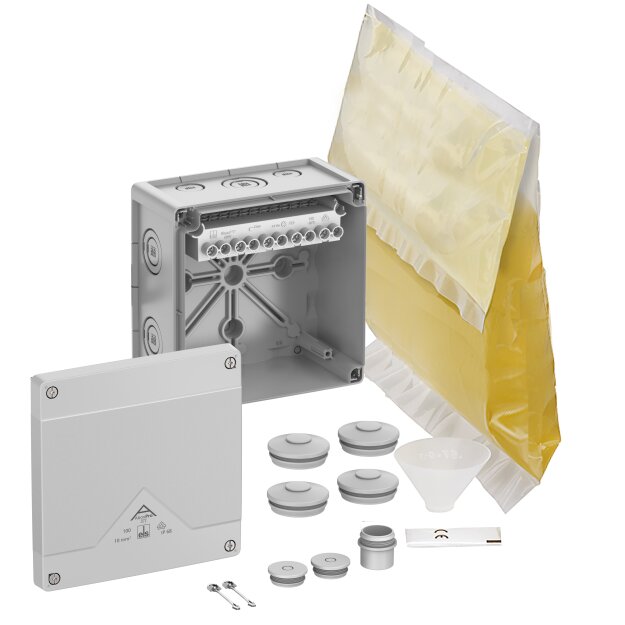 Spelsberg 41045001 Abzweigkasten Schutzart IP68 max. Leiterquerschnitt 10² Schlagfestigkeit IK09 Schutzklasse II Ui 690V AC Ui 690V DC VDE halogenfrei Abox Pro XT-10²
