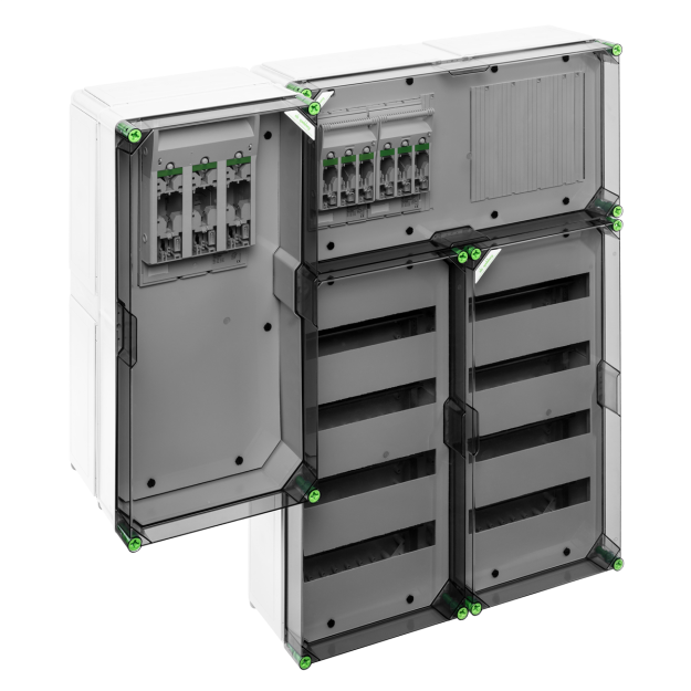 Spelsberg 03351401 GTI Wechselrichtersammler transparent Schutzart IP65 Schlagfestigkeit IK08 Schutzklasse II Bemessungsspannung 400V AC halogenfrei GWS 7140 REG