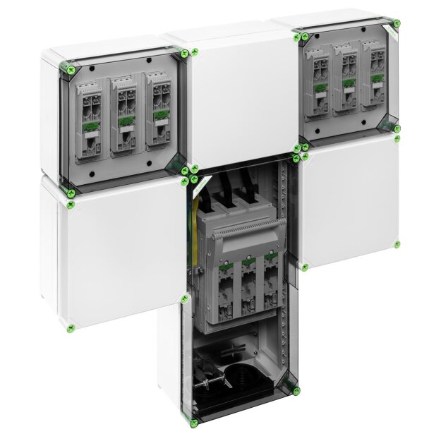 Spelsberg 03362201 GTI Wechselrichtersammler transparent Schutzart IP65 Schlagfestigkeit IK08 Schutzklasse II Bemessungsspannung 400V AC halogenfrei GWS 7220 NH