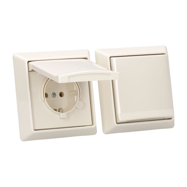 Busch-Jaeger Allwetter 44 Set: 2x SCHUKO Steckdose mit Klappdeckel  20 EUGK-32-101 IP 44+ 2x 1-fach Rahmen 2101-32, Weiß
