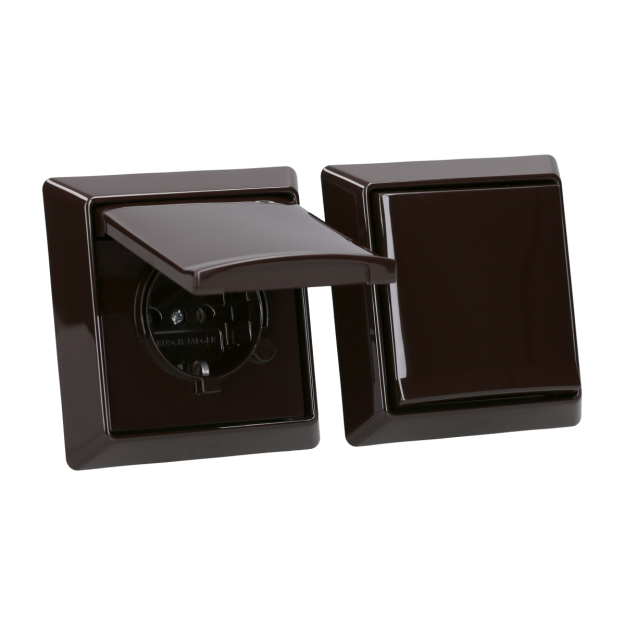 Busch-Jaeger Allwetter 44 Set: 2x SCHUKO Steckdose mit Klappdeckel 20 EUGK-31-101 IP 44+ 2x 1-fach Rahmen 2101-31, Braun