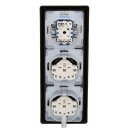 Busch-Jaeger Allwetter 44 Set: 2x SCHUKO Steckdose mit Klappdeckel 20 EUGK-31-101 IP 44 + Wippschalter-Einsatz  2000/6 US + Wippe 2106-31 + 3-fach Rahmen 2103-31, Braun