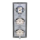 Busch-Jaeger Allwetter 44 Set: 2x SCHUKO Steckdose mit Klappdeckel 20 EUGK-34-101 + Wippschalter-Einsatz 2000/6 US + Wippe 2106-34 + 3-fach Rahmen 2103-34, Alusilber