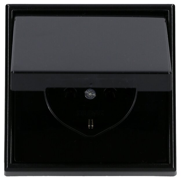JUNG LS IP 44 Set Schwarz: LS1520BFKLSW Schuko Steckdose m.Klappdeckel + 551WU Dichtungsflansch + LS981SW Rahmen 1fach