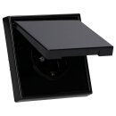 JUNG LS IP 44 Set Schwarz: LS1520BFKLSW Schuko Steckdose m.Klappdeckel + 551WU Dichtungsflansch + LS981SW Rahmen 1fach