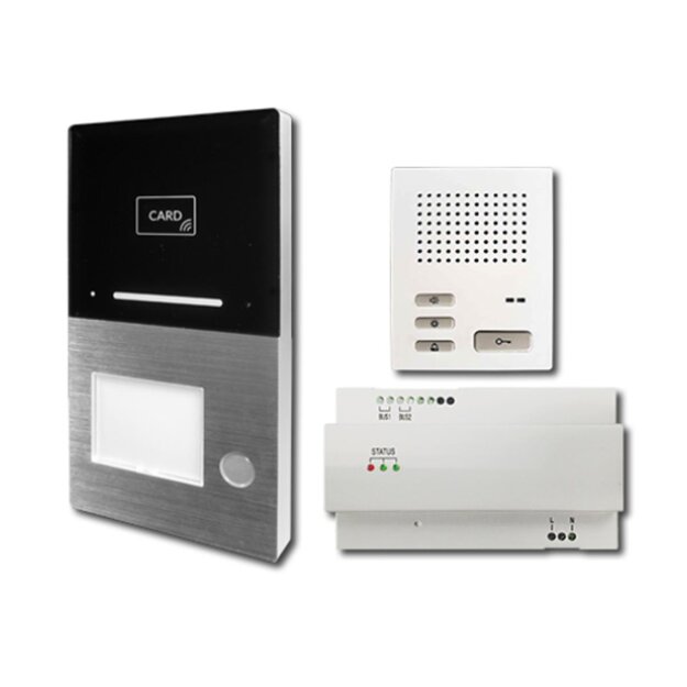 B-WARE Voxura Domo-AudioSet1RL 1-Familien Set mit Aufputz Audio-Außenstation und Audio-Innenstation mit integrierter RFID-Funktion und Bluetooth