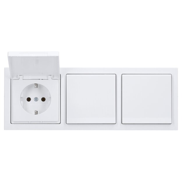 Busch-Jaeger future linear Komplett-Set: 3x 20 EUK-84 SCHUKO Steckdose mit Klappdeckel + 1723-184k Abdeckrahmen 3-fach, studioweiß 55x55 mm