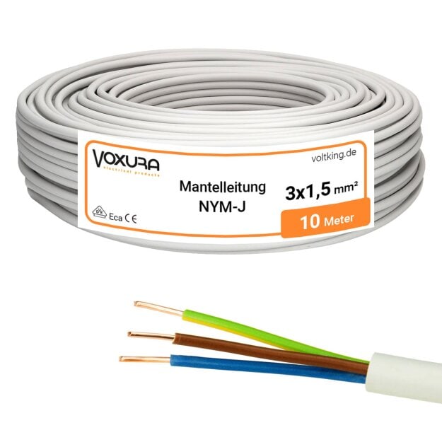 Mantelleitung NYM-J 3x1,5 mm² 10m Ring Grau 3-adrig Installationskabel Stromkabel