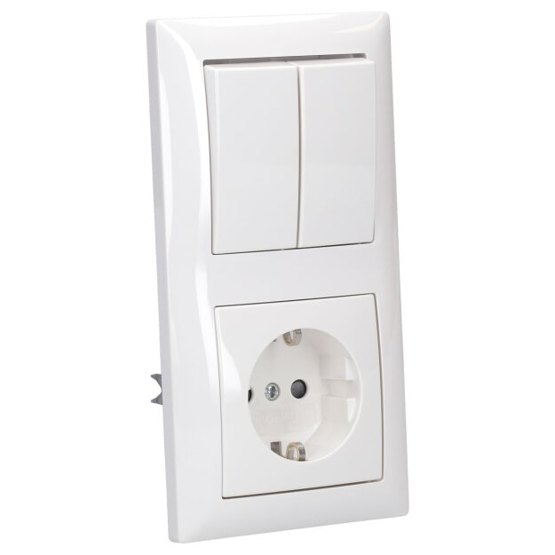 Busch-Jaeger Busch-balance SI Set: 20 EUCB-914 SCHUKO® Steckdosen-Einsatz mit erh. Berührungsschutz +  2000/5 US Wippschalter-Einsatz Serienschaltung + 2505-914 Serien-Wippe + 1722-914  2-fach Rahmen Alpinweiß