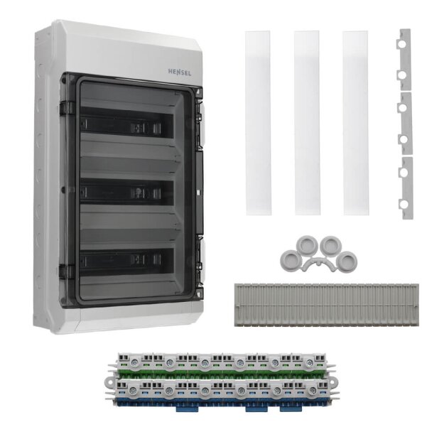 Hensel KV 9336 Kleinverteiler IP65 mit 36 Teilungseinheiten auf 3 Reihen – Feuchtraum-Verteilerkasten