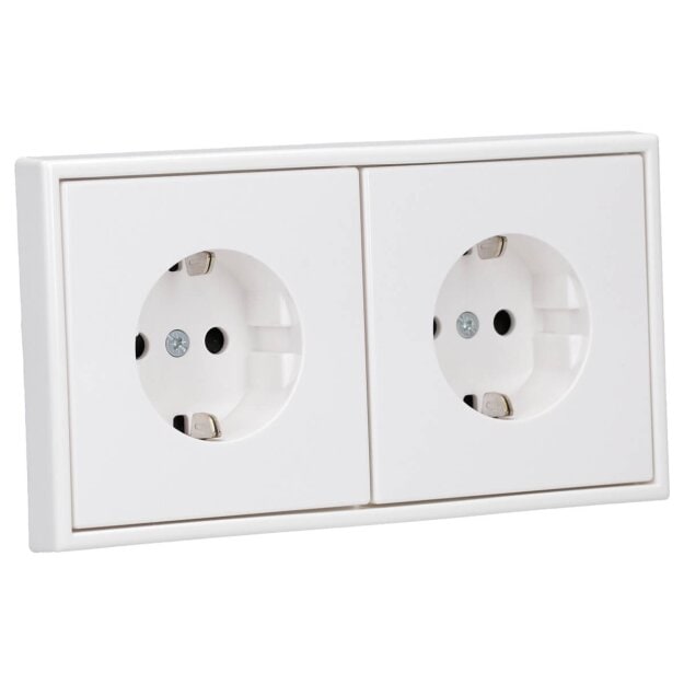 Jung Serie LS Komplett-Set Alpinweiß: 2x LS1520KIWW SCHUKO Steckdose erhöhter Berührungsschutz x LS982WW Rahmen 2fach