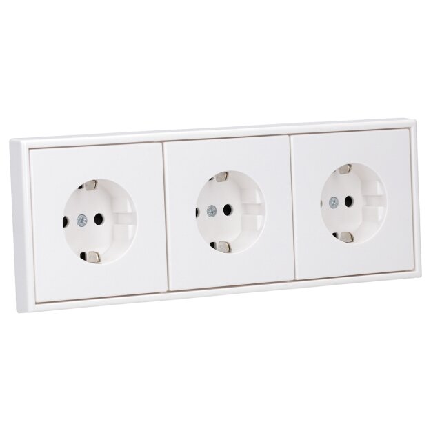 Jung Serie LS Komplett-Set Alpinweiß: 3x LS1520KIWW SCHUKO Steckdose erhöhter Berührungsschutz x LS983WW Rahmen 3fach