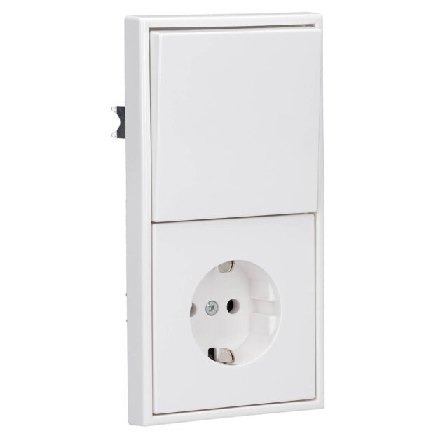Jung Serie LS Komplett-Set Alpinweiß:  LS1520WW SCHUKO Steckdose + LS995WW Wippe + 505U Serien Wippschalter Einsatz + LS981WW Rahmen 2fach