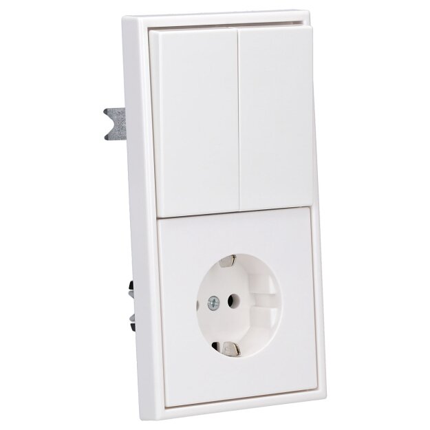Jung Serie LS Komplett-Set Alpinweiß:  LS1520WW SCHUKO Steckdose + LS995WW Wippe + 505U Wippschalter Serien Einsatz + LS982WW Rahmen 2fach