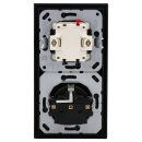 Jung Serie A Komplett-Set Schwarz: A1520KISW SCHUKO® Steckdose mit Berührungsschutz + A590SW Wippe + 506U Wippschalter Universal Aus-Wechsel + AC582SW Rahmen 2fach