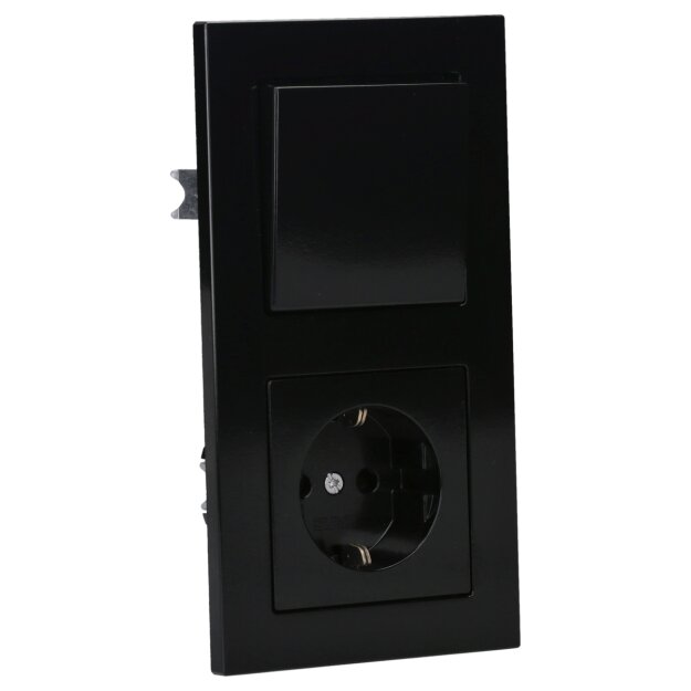 Jung Serie A Komplett-Set Schwarz: 506U Wippschalter Universal + A590SW Wippe + A1520KISW SCHUKO Steckdose m. Berührungsschutz + A5582BFSW 2-fach Rahmen