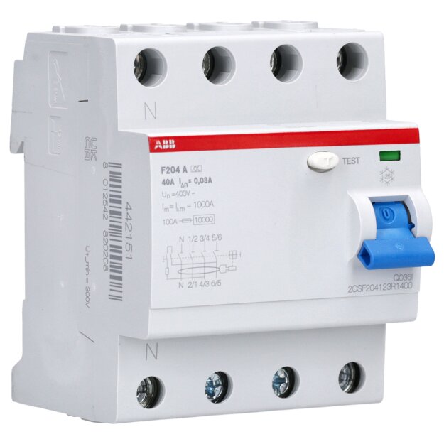 ABB F204 A-40/0.03-L Fehlerstrom-Schutzschalter 4P Typ A 30 mA 40 A 2CSF204123R1400
