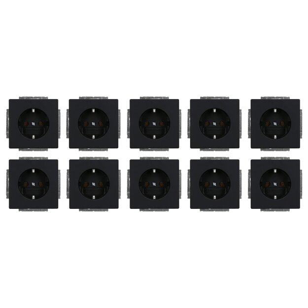 10 Stück Busch-Jaeger 20 EUC-885 SCHUKO® Steckdose Steckdosen-Einsatz Schwarz Matt