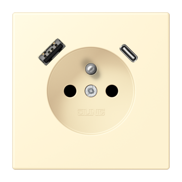 Jung LC1520F-15CA201 Steckdose französisch/belgisches System 16 A 250 V ~ mit USB-Ladegerät 1 x Typ A + 1 x Typ C SAFETY+ Serie LS blanc