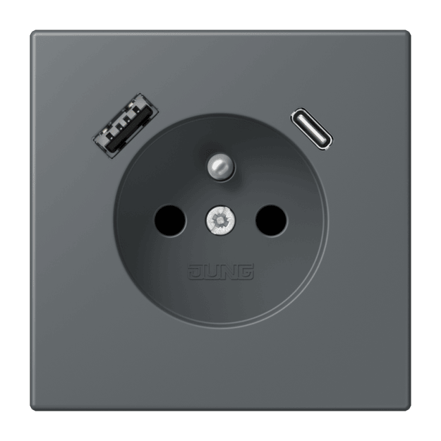 Jung LC1520F-15CA202 Steckdose französisch/belgisches System 16 A 250 V ~ mit USB-Ladegerät 1 x Typ A + 1 x Typ C SAFETY+ Serie LS gris foncé 31