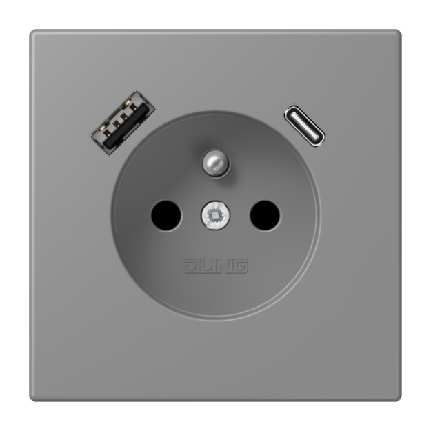 Jung LC1520F-15CA203 Steckdose französisch/belgisches System 16 A 250 V ~ mit USB-Ladegerät 1 x Typ A + 1 x Typ C SAFETY+ Serie LS gris 31