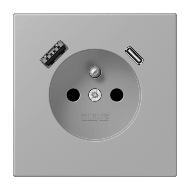 Jung LC1520F-15CA204 Steckdose französisch/belgisches System 16 A 250 V ~ mit USB-Ladegerät 1 x Typ A + 1 x Typ C SAFETY+ Serie LS gris moyen