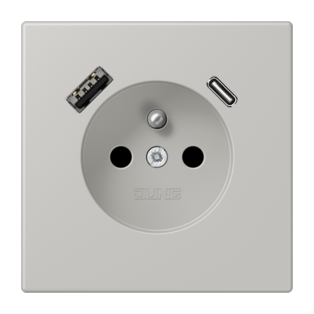 Jung LC1520F-15CA205 Steckdose französisch/belgisches System 16 A 250 V ~ mit USB-Ladegerät 1 x Typ A + 1 x Typ C SAFETY+ Serie LS gris clair 31