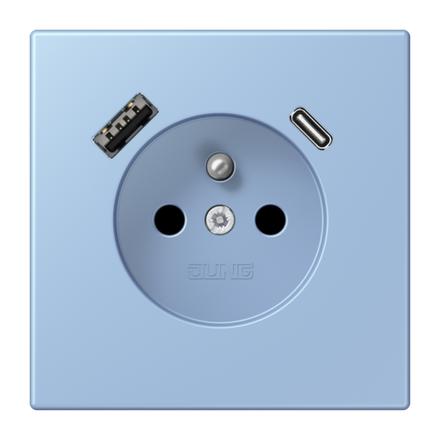 Jung LC1520F-15CA207 Steckdose französisch/belgisches System 16 A 250 V ~ mit USB-Ladegerät 1 x Typ A + 1 x Typ C SAFETY+ Serie LS outremer moyen