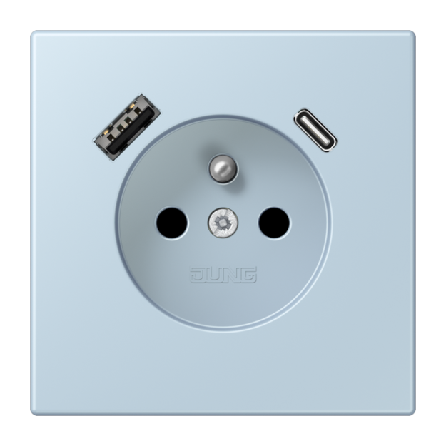 Jung LC1520F-15CA208 Steckdose französisch/belgisches System 16 A 250 V ~ mit USB-Ladegerät 1 x Typ A + 1 x Typ C SAFETY+ Serie LS outremer clair