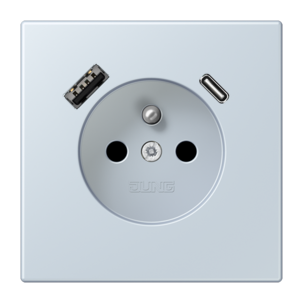 Jung LC1520F-15CA209 Steckdose französisch/belgisches System 16 A 250 V ~ mit USB-Ladegerät 1 x Typ A + 1 x Typ C SAFETY+ Serie LS outremer pâle