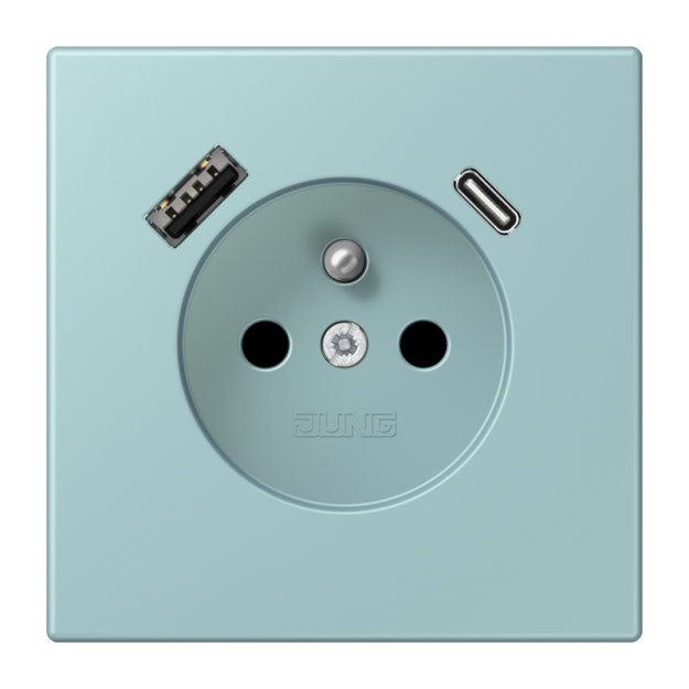 Jung LC1520F-15CA214 Steckdose französisch/belgisches System 16 A 250 V ~ mit USB-Ladegerät 1 x Typ A + 1 x Typ C SAFETY+ Serie LS céruléen clair