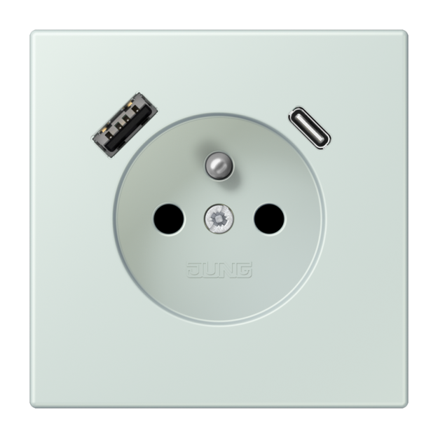 Jung LC1520F-15CA215 Steckdose französisch/belgisches System 16 A 250 V ~ mit USB-Ladegerät 1 x Typ A + 1 x Typ C SAFETY+ Serie LS céruléen pâle