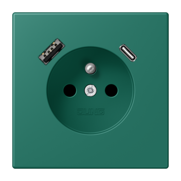 Jung LC1520F-15CA216 Steckdose französisch/belgisches System 16 A 250 V ~ mit USB-Ladegerät 1 x Typ A + 1 x Typ C SAFETY+ Serie LS vert anglais