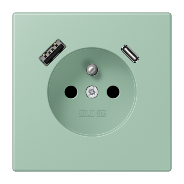 Jung LC1520F-15CA217 Steckdose französisch/belgisches System 16 A 250 V ~ mit USB-Ladegerät 1 x Typ A + 1 x Typ C SAFETY+ Serie LS vert anglais clair