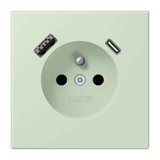 Jung LC1520F-15CA218 Steckdose französisch/belgisches System 16 A 250 V ~ mit USB-Ladegerät 1 x Typ A + 1 x Typ C SAFETY+ Serie LS vert anglais pâle