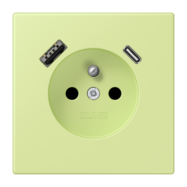 Jung LC1520F-15CA222 Steckdose französisch/belgisches System 16 A 250 V ~ mit USB-Ladegerät 1 x Typ A + 1 x Typ C SAFETY+ Serie LS vert jaune clair