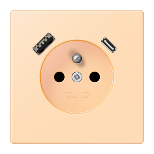 Jung LC1520F-15CA223 Steckdose französisch/belgisches System 16 A 250 V ~ mit USB-Ladegerät 1 x Typ A + 1 x Typ C SAFETY+ Serie LS ocre