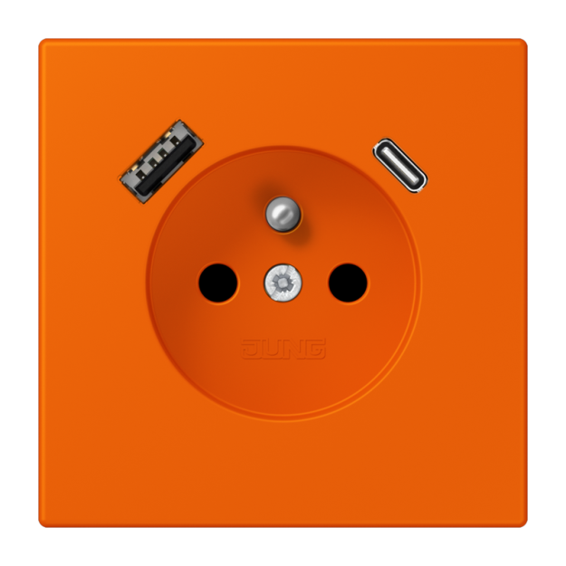 Jung LC1520F-15CA224 Steckdose französisch/belgisches System 16 A 250 V ~ mit USB-Ladegerät 1 x Typ A + 1 x Typ C SAFETY+ Serie LS orange